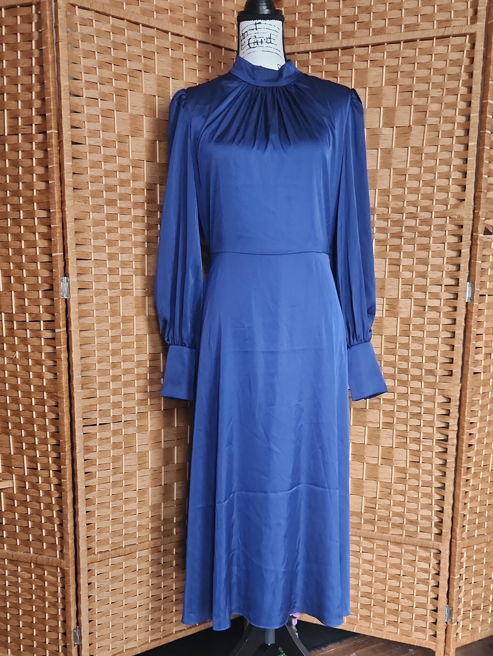 Alexia Admor, Women's Francy Long Sleeve Fit & Flare Midi Navy Blue Dress Sz 6 - Picture 2 of 10